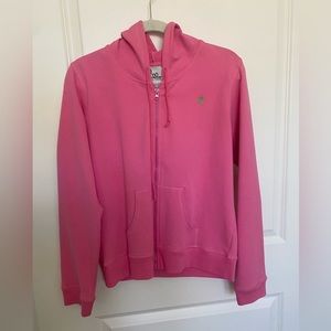 Lilly Pulitzer pink zip-up hooded jacket.  Size large. Looks brand new!